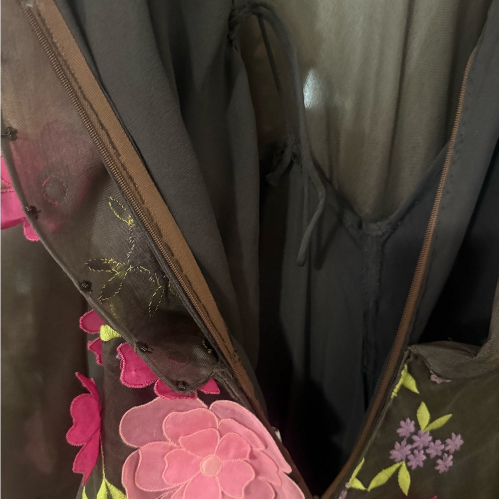 Vintage 70s Stavropoulos Sheer Floral Appliqué Maxi Dress Boho Romantic - Picture 6 of 16